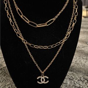 Gold Layered Necklace with Crystal Pendant